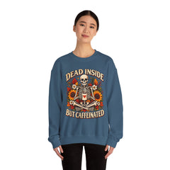 Skeleton Coffee Sweatshirt, Dead Inside But Caffeinated Crewneck, Halloween Gift, Unisex Fall Apparel, Cozy Lounge Wear