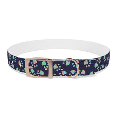 Dog Collar- Navy With Turquoise Paw Prints