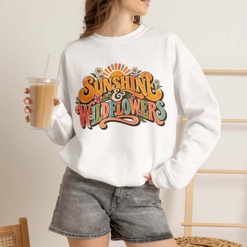 Sunshine & Wildflowers Crewneck Sweatshirt — Retro Spring Floral Graphic