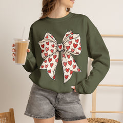 Valentine Heart Bow Sweatshirt — Cute Ribbon Graphic Crewneck
