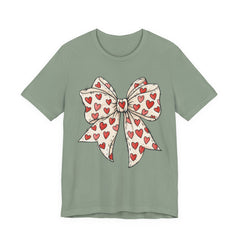 Heart Bow T-Shirt — Cute Valentine’s Day Tee with Red Heart Pattern