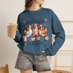 "Makin' a List, Chicken It Twice" Christmas Chicken Crewneck Gildan Sweatshirt