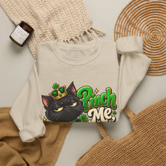 St. Patrick’s Black Cat Sweatshirt  "Pinch Me, Lose a Finger" Graphic Crewneck