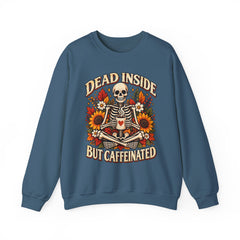 Skeleton Coffee Sweatshirt, Dead Inside But Caffeinated Crewneck, Halloween Gift, Unisex Fall Apparel, Cozy Lounge Wear