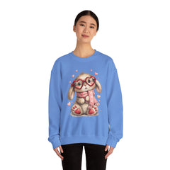 Cute Bunny Sweatshirt — Heart Glasses Bunny Crewneck, Cozy Valentine Pullover