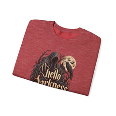 Hello Darkness Crewneck Sweatshirt — Gothic Moon Raven Graphic- Halloween
