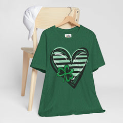 St. Patrick's Day Heart Tee - Unisex Jersey Short Sleeve Shirt with Clover Design