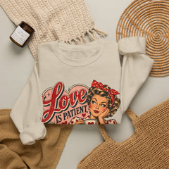Retro Pin-Up 'Love Is Patient, I Am Not' Graphic Crewneck Sweatshirt Valentine
