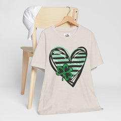 St. Patrick's Day Heart Tee - Unisex Jersey Short Sleeve Shirt with Clover Design