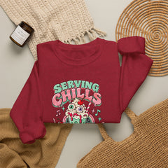"Serving Chills with Extra Whipped Cream" Cozy Graphic Pullover Sweatshirt- Halloween