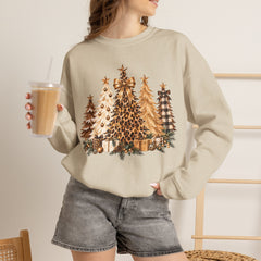 Leopard & Neutral Christmas Trees Crewneck Sweatshirt