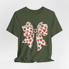 Heart Bow T-Shirt — Cute Valentine’s Day Tee with Red Heart Pattern