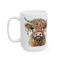 Highland Cow Mug — Colorful Watercolor Scottish Cow Ceramic Coffee Cup (11oz & 15oz)