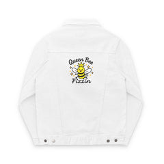WHITE -Unisex Embroidered Denim Jacket, Queen Bee Fizzin Apparel, Trendy Fashion Jacket, Gifts for Her, Casual Streetwear