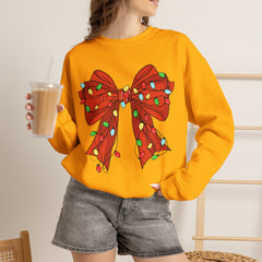 Festive Christmas Bow with Lights, Crewneck Sweatshirt, Holiday Sweatshirt, Winter Fashion, Christmas Apparel