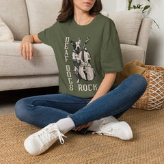 FB Rockstar Dog Unisex T-Shirt - Deaf Dogs Definitely Rock White Upright Bass Design