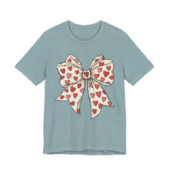 Heart Bow T-Shirt — Cute Valentine’s Day Tee with Red Heart Pattern