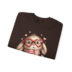 Cute Bunny Sweatshirt — Heart Glasses Bunny Crewneck, Cozy Valentine Pullover