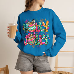 Holly Jolly Crewneck Gildan Sweatshirt — Colorful Christmas Ornament Holiday Sweater