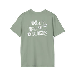 FB Rockstar Dog Unisex T-Shirt - Deaf Dogs Definitely Rock White Upright Bass Design