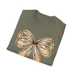 Vintage Newspaper Print Pen & Ink Bow T-Shirt