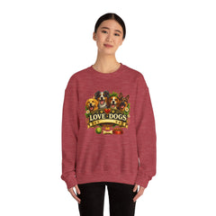 Love Dogs Crewneck Sweatshirt — Cute Paw Print & Dog Portraits Graphic