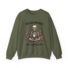 Skeleton Coffee Sweatshirt, Dead Inside But Caffeinated Crewneck, Halloween Gift, Unisex Fall Apparel, Cozy Lounge Wear