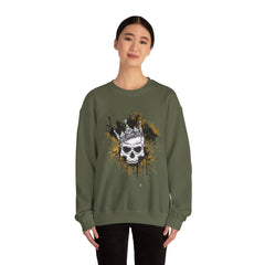 Skeleton King Crewneck Sweatshirt w/Black & Gold Splatter Design