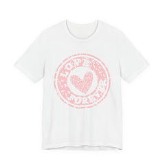 Heart Stamp Tee — Pink 'Love More' Graphic T-Shirt