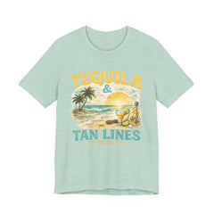 Tequila & Tan Lines Beach T-Shirt — Tropical Sunset Vacation Tee