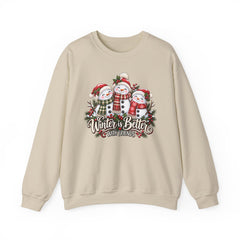 Winter is Better with Friends - Snowmen Crewneck Sweatshirt, Cozy Christmas Apparel, Holiday Festive Sweatshirt
