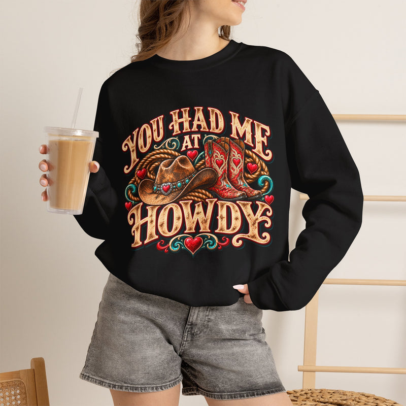 Howdy Western Cowboy Crewneck Sweatshirt - Valentine