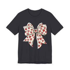 Heart Bow T-Shirt — Cute Valentine’s Day Tee with Red Heart Pattern