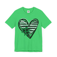 St. Patrick's Day Heart Tee - Unisex Jersey Short Sleeve Shirt with Clover Design