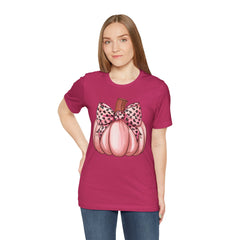 Cute Pink Pumpkin Graphic Tee for Fall, Autumn Shirt, Halloween Top, Harvest Celebration T-Shirt, Seasonal Apparel, Gift Idea