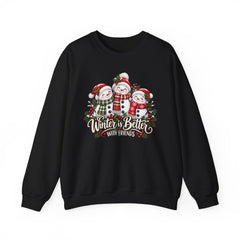 Winter is Better with Friends - Snowmen Crewneck Sweatshirt, Cozy Christmas Apparel, Holiday Festive Sweatshirt