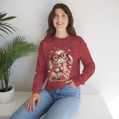 Cute Bunny Sweatshirt — Heart Glasses Bunny Crewneck, Cozy Valentine Pullover