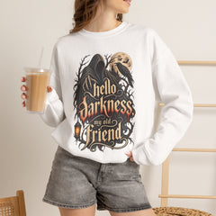 Hello Darkness Crewneck Sweatshirt — Gothic Moon Raven Graphic- Halloween