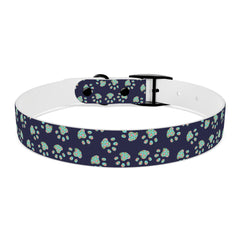 Dog Collar- Navy With Turquoise Paw Prints