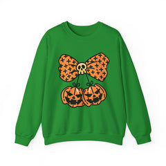 Halloween Pumpkin Bow Sweatshirt, Fall Fashion, Cozy Crewneck, Unisex Sweatshirts, Holiday Apparel, Seasonal Gift