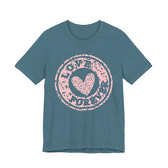 Heart Stamp Tee — Pink 'Love More' Graphic T-Shirt