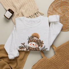 Leopard Snowman Crewneck Sweatshirt — Cozy Holiday Winter Christmas Graphic
