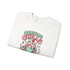"Serving Chills with Extra Whipped Cream" Cozy Graphic Pullover Sweatshirt- Halloween