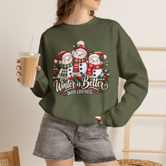 Winter is Better with Friends - Snowmen Crewneck Sweatshirt, Cozy Christmas Apparel, Holiday Festive Sweatshirt
