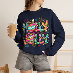 Holly Jolly Crewneck Gildan Sweatshirt — Colorful Christmas Ornament Holiday Sweater