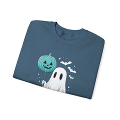 Teal Pumpkin & Ghost Crewneck Sweatshirt, Cozy Fall Apparel, Funny Sweatshirt, Gift for Her, Casual Wear