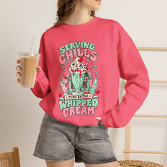 Halloween Sweatshirt — "Serving Chills with Extra Whipped Cream" Retro Ice Cream Graphic - BP