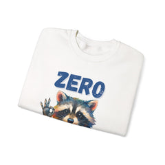 Crewneck Sweatshirt — "Zero Fluffs Given" Raccoon Holiday Gildan Crewneck