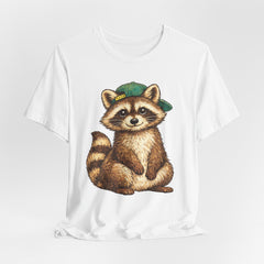 Cute Raccoon Graphic Tee — Adorable Cartoon Raccoon with Green Cap