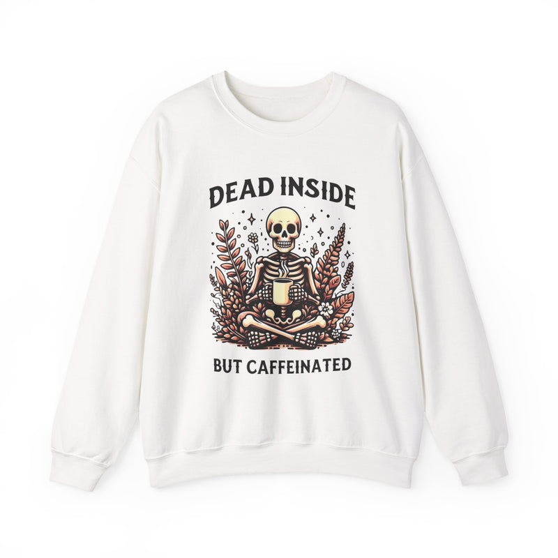 Skeleton Coffee Sweatshirt, Dead Inside But Caffeinated Crewneck, Halloween Gift, Unisex Fall Apparel, Cozy Lounge Wear